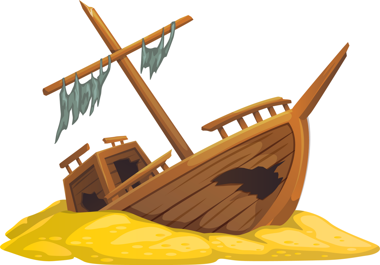 Underwater game cartoon ship or boat wreck